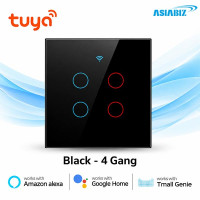 Tuya WiFi 4 Gang Smart Touch Switch Black Color (Latest Edition)